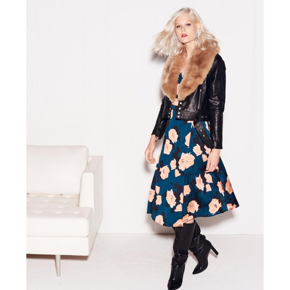 PAIGE Rizza Lambskin Leather Moto Jacket w/ Removable Faux Fur Collar sz XS $800